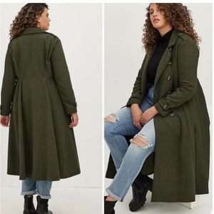 Torrid Fit & Flare Military Fit Coat - Wool Olive Green Size 4X NWT